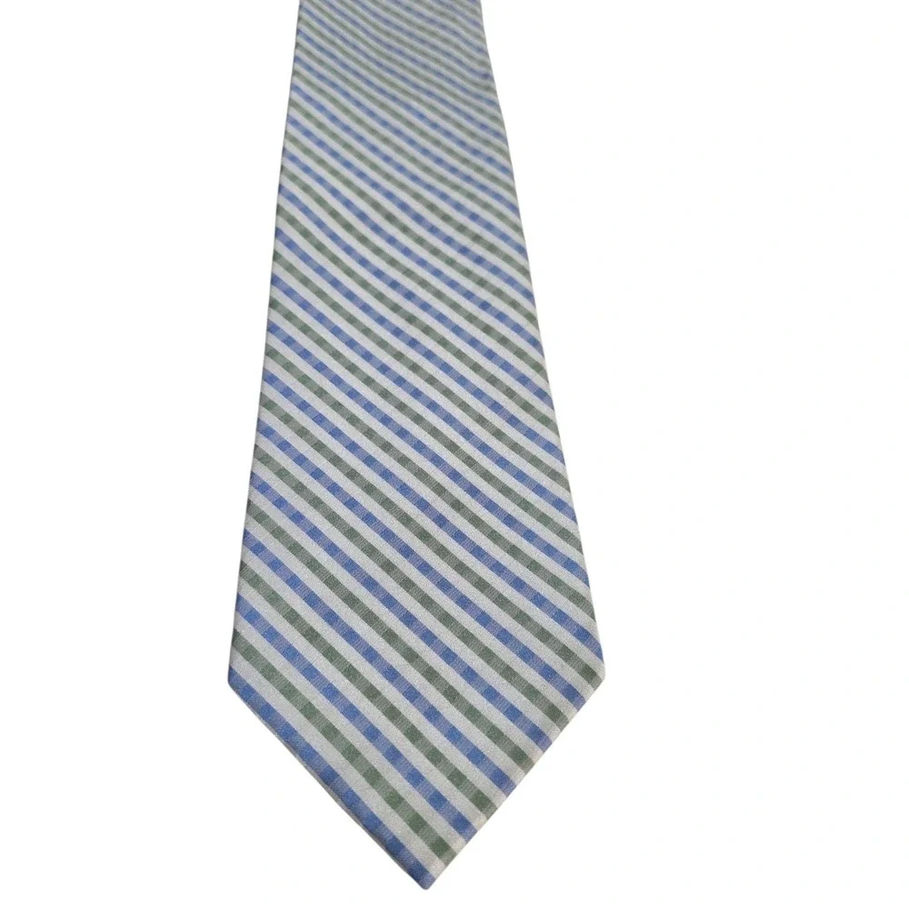 SAKS FIFTH AVENUE Striped‎ Silk Neck Tie Blue Green Diagonal Classic Business